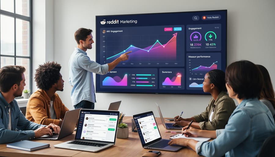 Business professional analyzing marketing performance metrics and reports